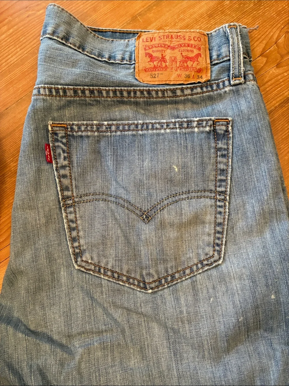 Levi’s 567 Distressed, Painted & Patched Blue Jeans - Size 36 x 34